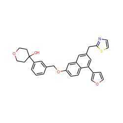 OC1(c2cccc(COc3ccc4c(-c5ccoc5)cc(Cc5nccs5)cc4c3)c2)CCOCC1 ZINC000013759181