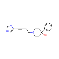 OC1(c2ccccc2)CCN(CCC#Cc2c[nH]cn2)CC1 ZINC000026671728