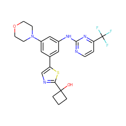 OC1(c2ncc(-c3cc(Nc4nccc(C(F)(F)F)n4)cc(N4CCOCC4)c3)s2)CCC1 ZINC000140793145