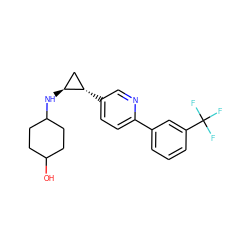 OC1CCC(N[C@H]2C[C@@H]2c2ccc(-c3cccc(C(F)(F)F)c3)nc2)CC1 ZINC000149627498