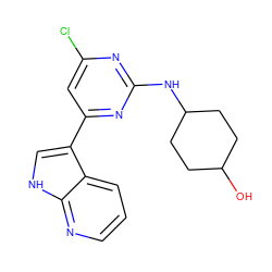 OC1CCC(Nc2nc(Cl)cc(-c3c[nH]c4ncccc34)n2)CC1 ZINC000063298130