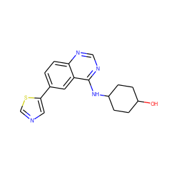 OC1CCC(Nc2ncnc3ccc(-c4cncs4)cc23)CC1 ZINC000299851633