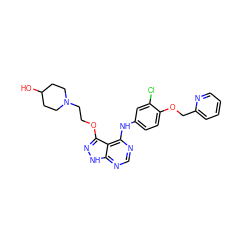 OC1CCN(CCOc2n[nH]c3ncnc(Nc4ccc(OCc5ccccn5)c(Cl)c4)c23)CC1 ZINC000029129002