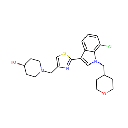 OC1CCN(Cc2csc(-c3cn(CC4CCOCC4)c4c(Cl)cccc34)n2)CC1 ZINC000071330836