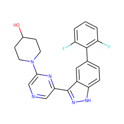 OC1CCN(c2cncc(-c3n[nH]c4ccc(-c5c(F)cccc5F)cc34)n2)CC1 ZINC000150074861