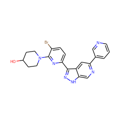 OC1CCN(c2nc(-c3n[nH]c4cnc(-c5cccnc5)cc34)ccc2Br)CC1 ZINC000205262617