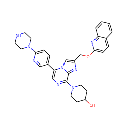 OC1CCN(c2ncc(-c3ccc(N4CCNCC4)nc3)n3cc(COc4ccc5ccccc5n4)nc23)CC1 ZINC001772593214