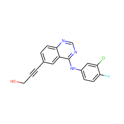 OCC#Cc1ccc2ncnc(Nc3ccc(F)c(Cl)c3)c2c1 ZINC000028951128