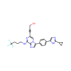 OCC#Cc1cn2c(-c3ccc(-c4cnc(C5CC5)[nH]4)cc3)cnc2c(NCCCC(F)(F)F)n1 ZINC000199083496