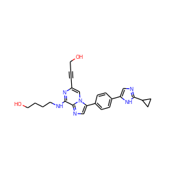 OCC#Cc1cn2c(-c3ccc(-c4cnc(C5CC5)[nH]4)cc3)cnc2c(NCCCCO)n1 ZINC000199085914