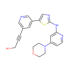 OCC#Cc1cncc(-c2cnc(Nc3cc(N4CCOCC4)ccn3)s2)c1 ZINC000084617600