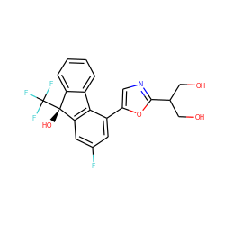 OCC(CO)c1ncc(-c2cc(F)cc3c2-c2ccccc2[C@@]3(O)C(F)(F)F)o1 ZINC000144935381