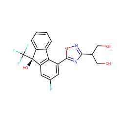 OCC(CO)c1noc(-c2cc(F)cc3c2-c2ccccc2[C@@]3(O)C(F)(F)F)n1 ZINC000144936688