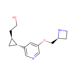 OCC[C@@H]1C[C@H]1c1cncc(OC[C@@H]2CCN2)c1 ZINC000084616416