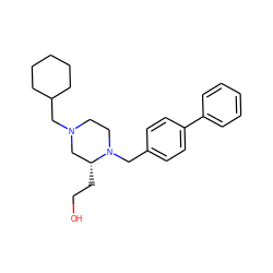 OCC[C@@H]1CN(CC2CCCCC2)CCN1Cc1ccc(-c2ccccc2)cc1 ZINC000103236858