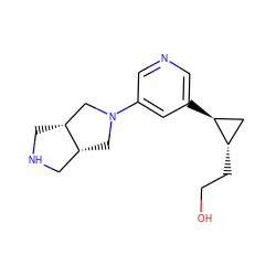 OCC[C@H]1C[C@@H]1c1cncc(N2C[C@@H]3CNC[C@@H]3C2)c1 ZINC000299822774