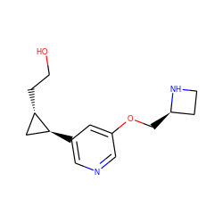 OCC[C@H]1C[C@@H]1c1cncc(OC[C@@H]2CCN2)c1 ZINC000068203255