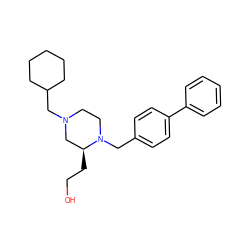 OCC[C@H]1CN(CC2CCCCC2)CCN1Cc1ccc(-c2ccccc2)cc1 ZINC000103236856