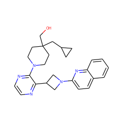 OCC1(CC2CC2)CCN(c2nccnc2C2CN(c3ccc4ccccc4n3)C2)CC1 ZINC000140143098