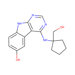 OCC1(Nc2ncnc3[nH]c4ccc(O)cc4c23)CCCC1 ZINC000221385441