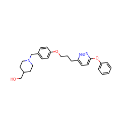 OCC1CCN(Cc2ccc(OCCCc3ccc(Oc4ccccc4)nn3)cc2)CC1 ZINC000473097136