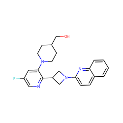 OCC1CCN(c2cc(F)cnc2C2CN(c3ccc4ccccc4n3)C2)CC1 ZINC000143401327