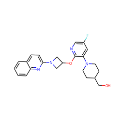 OCC1CCN(c2cc(F)cnc2OC2CN(c3ccc4ccccc4n3)C2)CC1 ZINC000096168763