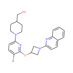 OCC1CCN(c2ccc(Br)c(OC3CN(c4ccc5ccccc5n4)C3)n2)CC1 ZINC000096168730