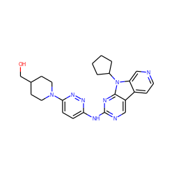 OCC1CCN(c2ccc(Nc3ncc4c5ccncc5n(C5CCCC5)c4n3)nn2)CC1 ZINC000169706687