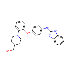 OCC1CCN(c2ccccc2Oc2ccc(Nc3nc4ccccc4[nH]3)cc2)CC1 ZINC000095562366