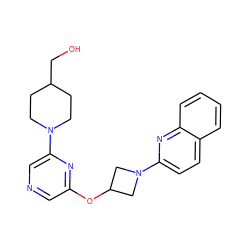 OCC1CCN(c2cncc(OC3CN(c4ccc5ccccc5n4)C3)n2)CC1 ZINC000095576498