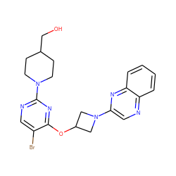 OCC1CCN(c2ncc(Br)c(OC3CN(c4cnc5ccccc5n4)C3)n2)CC1 ZINC000096168733