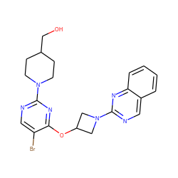 OCC1CCN(c2ncc(Br)c(OC3CN(c4ncc5ccccc5n4)C3)n2)CC1 ZINC000096168739