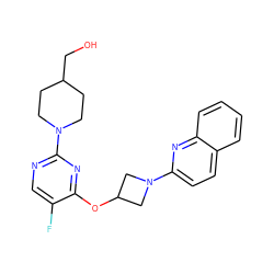 OCC1CCN(c2ncc(F)c(OC3CN(c4ccc5ccccc5n4)C3)n2)CC1 ZINC000096168732