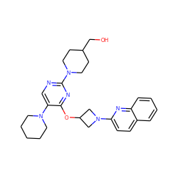 OCC1CCN(c2ncc(N3CCCCC3)c(OC3CN(c4ccc5ccccc5n4)C3)n2)CC1 ZINC000096168770