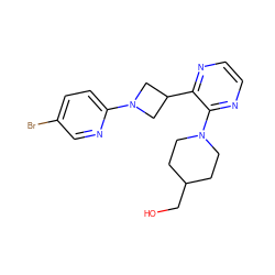 OCC1CCN(c2nccnc2C2CN(c3ccc(Br)cn3)C2)CC1 ZINC000145739197