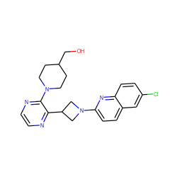 OCC1CCN(c2nccnc2C2CN(c3ccc4cc(Cl)ccc4n3)C2)CC1 ZINC000144824839