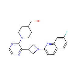 OCC1CCN(c2nccnc2C2CN(c3ccc4ccc(F)cc4n3)C2)CC1 ZINC000072318355