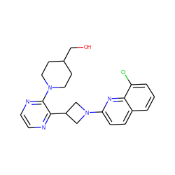 OCC1CCN(c2nccnc2C2CN(c3ccc4cccc(Cl)c4n3)C2)CC1 ZINC000144788268