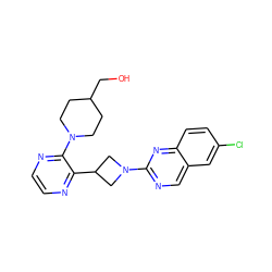 OCC1CCN(c2nccnc2C2CN(c3ncc4cc(Cl)ccc4n3)C2)CC1 ZINC000145874134