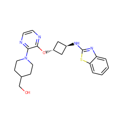 OCC1CCN(c2nccnc2O[C@H]2C[C@H](Nc3nc4ccccc4s3)C2)CC1 ZINC000146083814