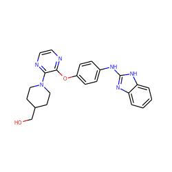 OCC1CCN(c2nccnc2Oc2ccc(Nc3nc4ccccc4[nH]3)cc2)CC1 ZINC000095561019