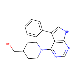 OCC1CCN(c2ncnc3[nH]cc(-c4ccccc4)c23)CC1 ZINC000224896565