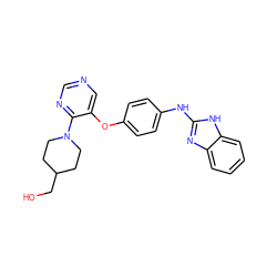 OCC1CCN(c2ncncc2Oc2ccc(Nc3nc4ccccc4[nH]3)cc2)CC1 ZINC000095559833