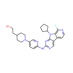 OCCC1CCN(c2ccc(Nc3ncc4c5ccnc(F)c5n(C5CCCC5)c4n3)nc2)CC1 ZINC000117686961