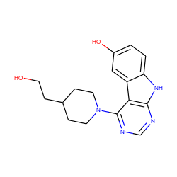 OCCC1CCN(c2ncnc3[nH]c4ccc(O)cc4c23)CC1 ZINC000221382551