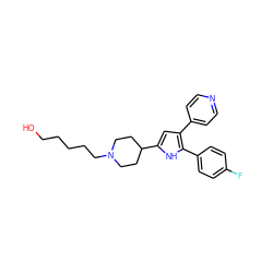 OCCCCCN1CCC(c2cc(-c3ccncc3)c(-c3ccc(F)cc3)[nH]2)CC1 ZINC000028527831