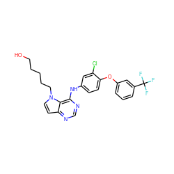 OCCCCCn1ccc2ncnc(Nc3ccc(Oc4cccc(C(F)(F)F)c4)c(Cl)c3)c21 ZINC000073196901