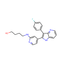 OCCCCNc1cc(-c2[nH]c3cccnc3c2-c2ccc(F)cc2)ccn1 ZINC000013528386