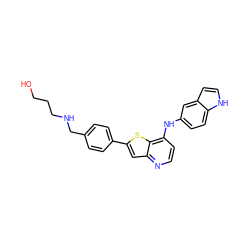 OCCCNCc1ccc(-c2cc3nccc(Nc4ccc5[nH]ccc5c4)c3s2)cc1 ZINC000013588189